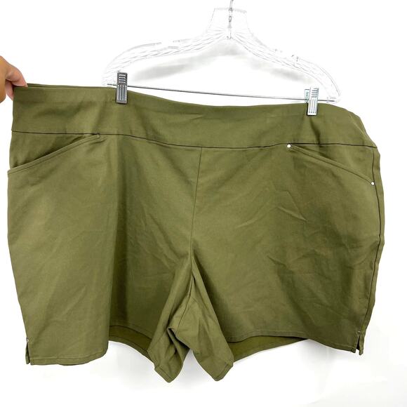 INC Bengaline Olive Green Shorts Pull On Mid Rise Pockets Plus Size 28W New - Picture 2 of 7